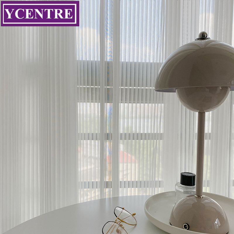 YCENTRE Strip Blinds Style Solid White Sheer Curtains for Living Room Bedroom Decoration Window Voiles Tulle Curtain