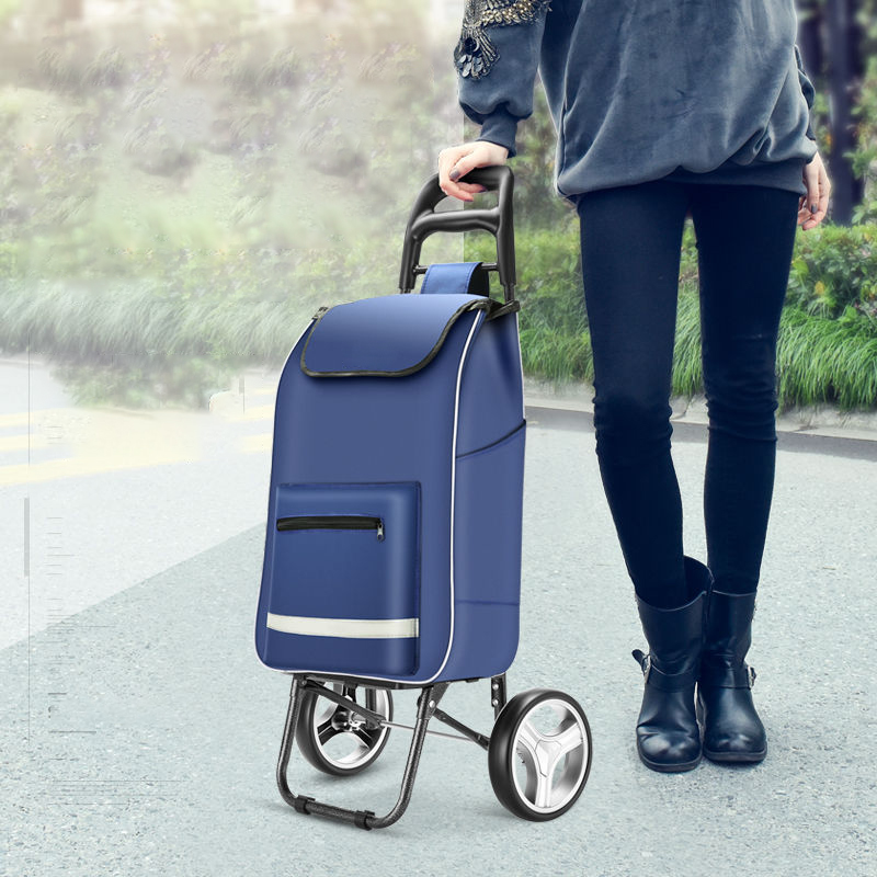 Folding Shopping Cart Trolley Portable Luggage Trailer Grocery Cart with Bag Wear-resistant Rubber Wheels Bearing 100kg