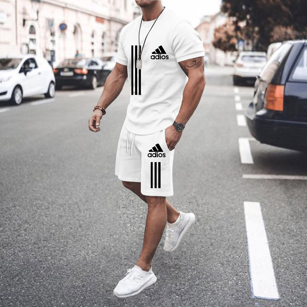  Summer Men's Sports Suit Casual O-neck Short-sleeved and Shorts Two-piece Men's Fitness Jogging Sportswear