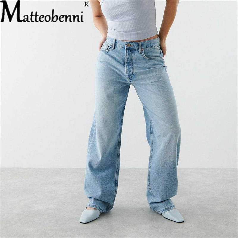  Women Wide Leg Jeans Blue Loose Denim Trousers Ladies High Waist Casual Straight Pants Boyfriend Mom Jeans Streetwear