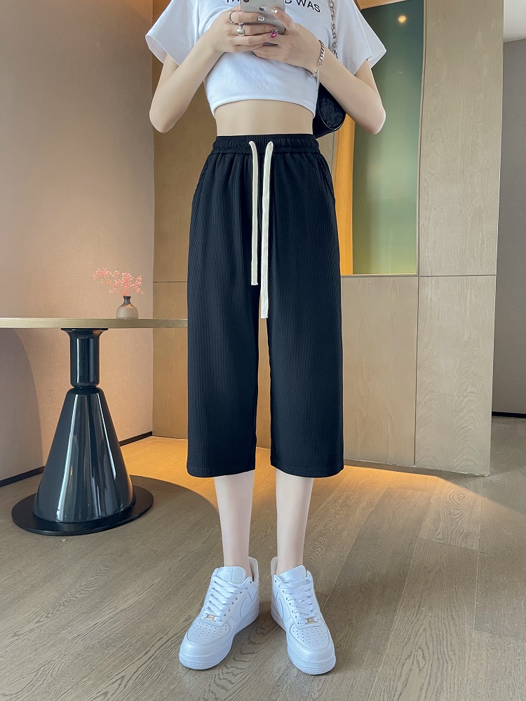 Women Capris Traf Straight Loose Wide Leg Short Pants High Waisted Casual Sweatpants Solid Trousers Y2K Summer  