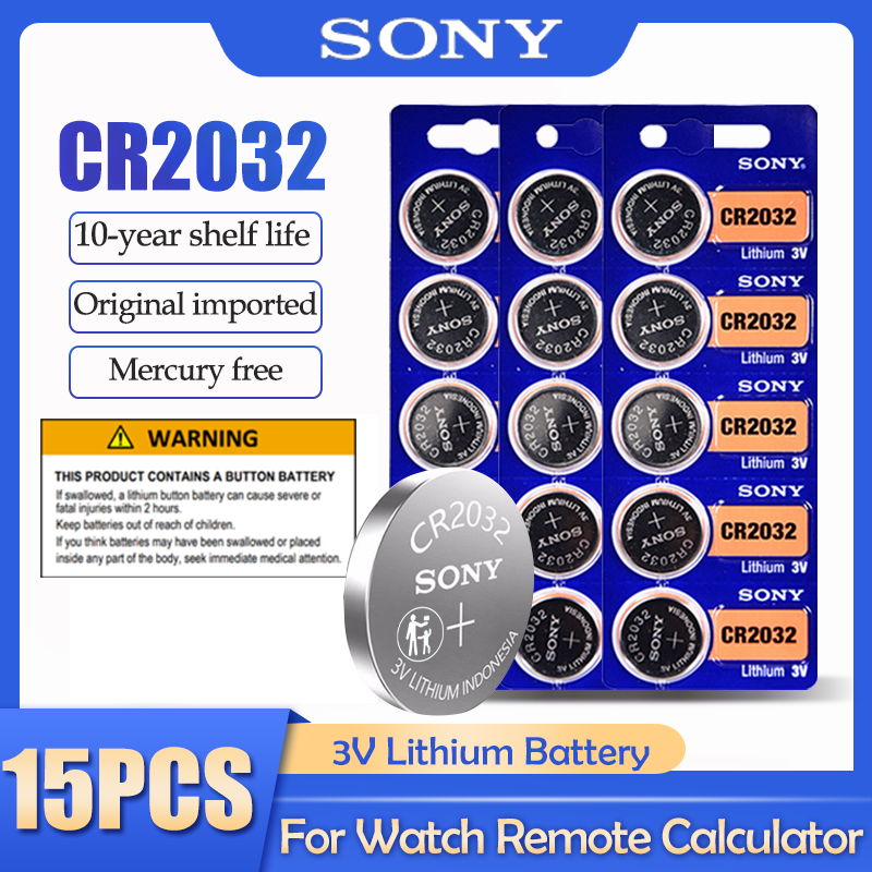 15PCS SONY CR2032 CR 2032 DL2032 ECR2032 BR2032 3V Lithium Battery For Watch Toy Calculator Car Remote Control Button Coin Cell