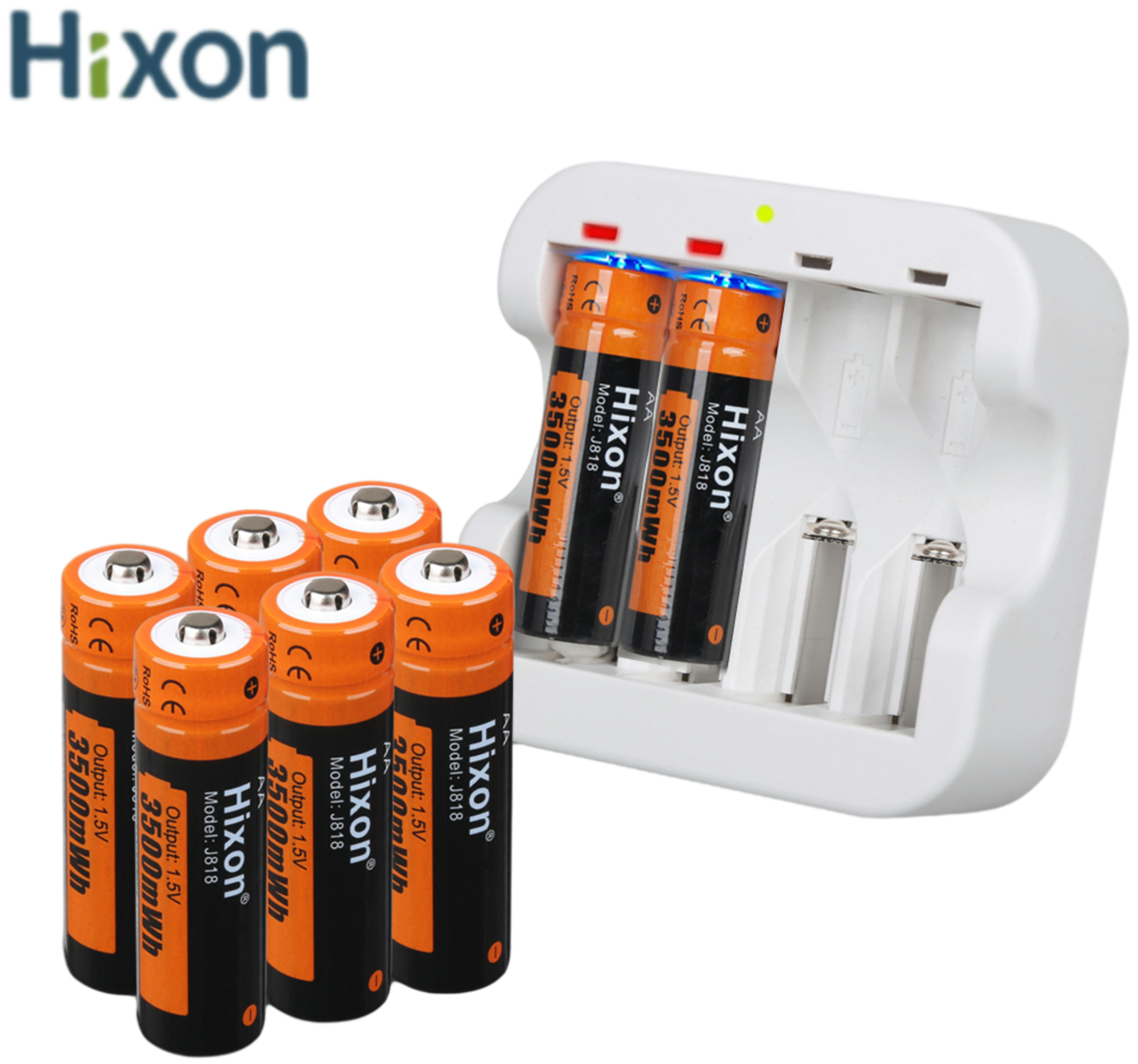 Hixon 1.5V High Capacity of 3500mWh AA Li-ion Rechargeable Batteries With Quick Charger，Support Wholesale， Flashlight， Fan