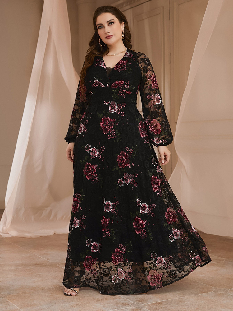 TOLEEN  Spring Plus Size Large Maxi Turkish Chic Elegant Women's Dresses Long Sleeve Floral Party Evening Festival Clothing