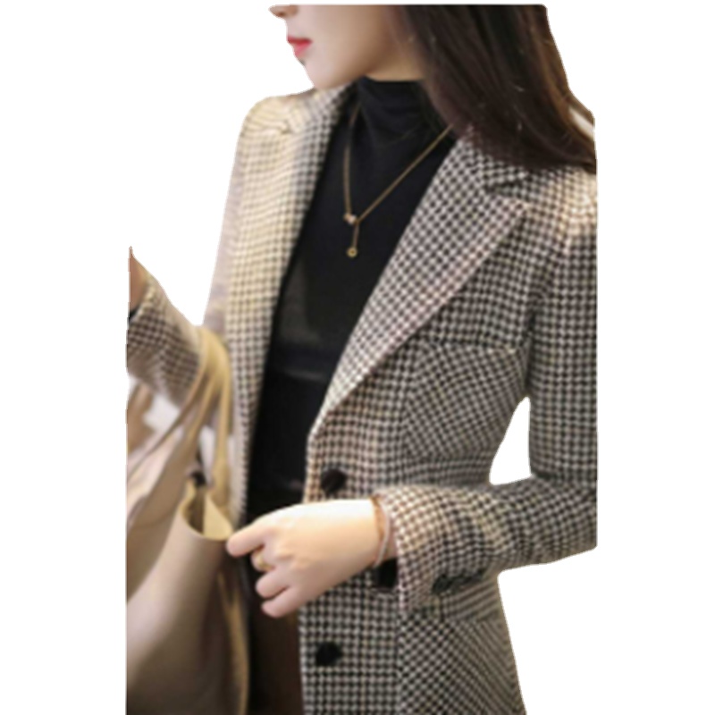 Blazer Women Plaid Small Suit Jacket Ladies  Spring-autumn Slim Fit and Thin All-match Temperament Top Single Breasted