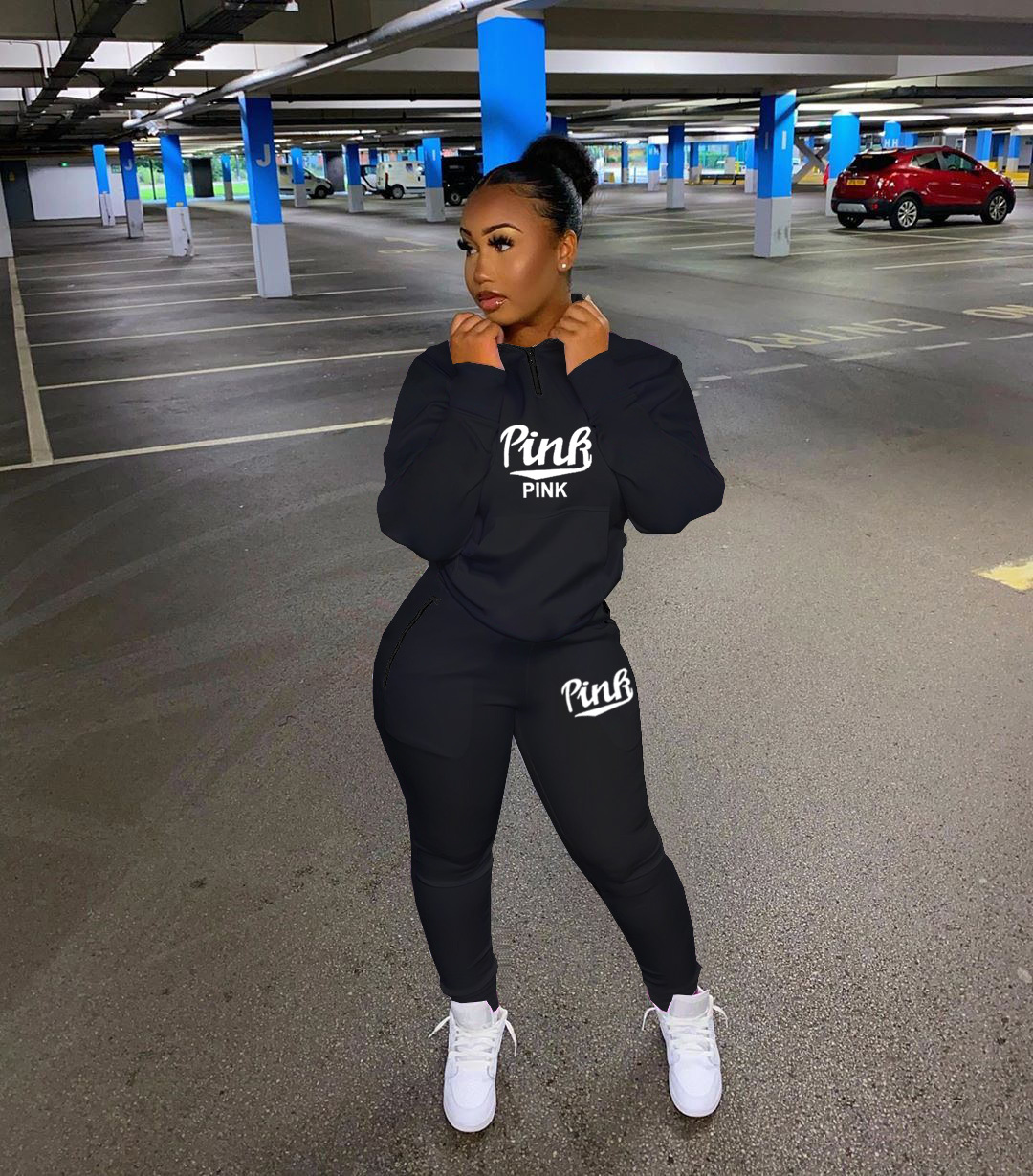 Joggers Gym Sports Workout Sweatsuit 2-Piece Sweat Sets Women Sweat Outfits Autumn Pink Printed Tracksuit Two Piece Joggeing Set