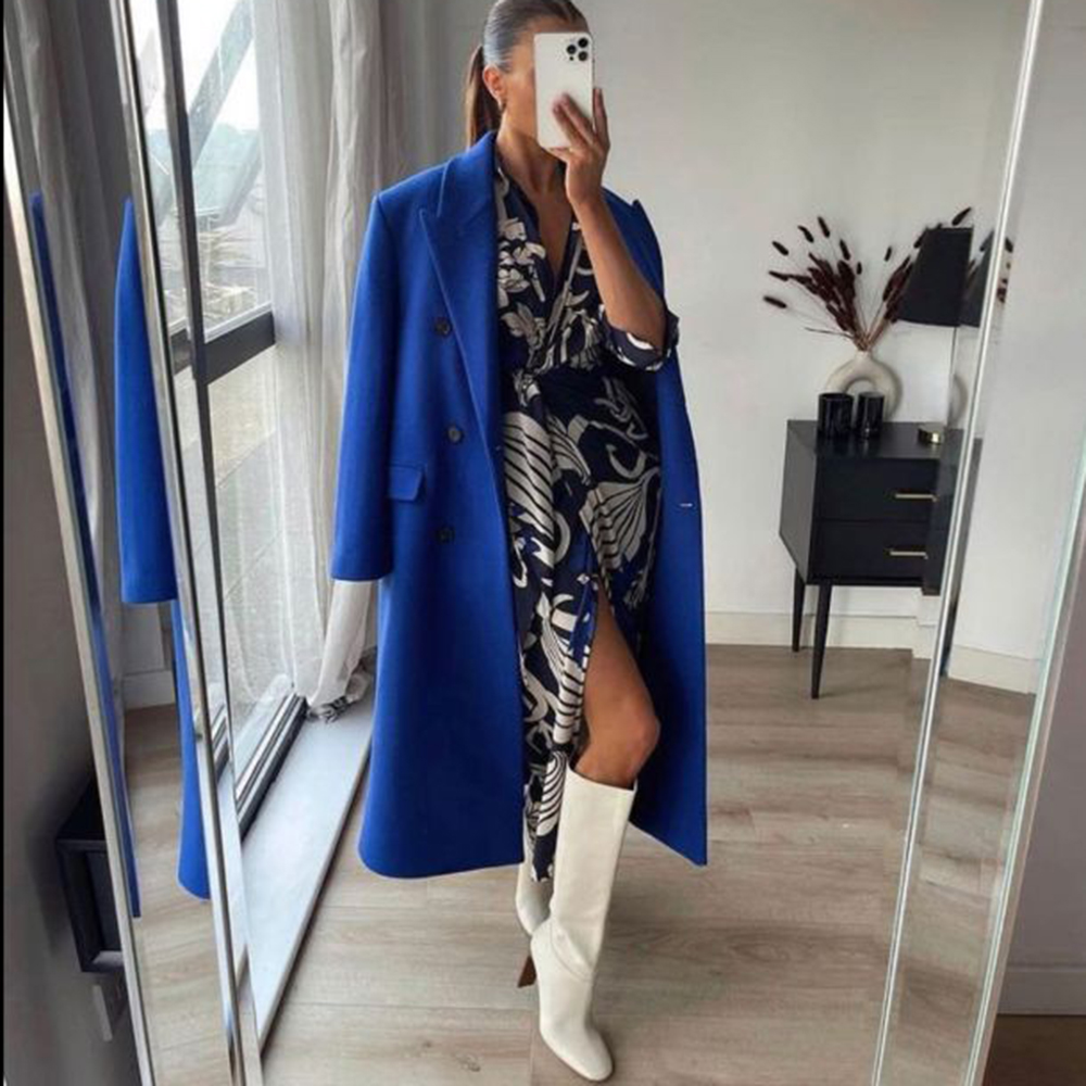 XEASY Women's Coat Autumn Woolen Coat Long Overcoat Jackets For Women  Blue Women's Long Jacket Cardigan Streetwear