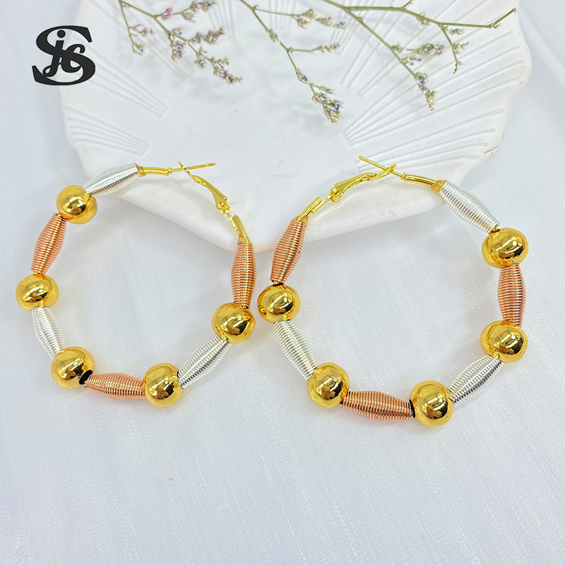 French   Jewelry Gold Plated Tricolor Hoop Earrings For Women Anniversary Gift Daily Wear