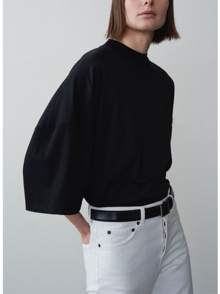 Women T-shirt  Spring/Summer The R*w Solid Color Round Neck Slight High Neck Half Sleeve Ladies Casual T-Shirt