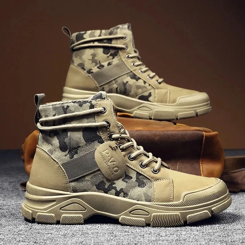 Autumn Shoes Men'S  Comfortable And Breathable Tactical Combat Boots Winter Warm High-Top Desert Training Non-Slip Men'S