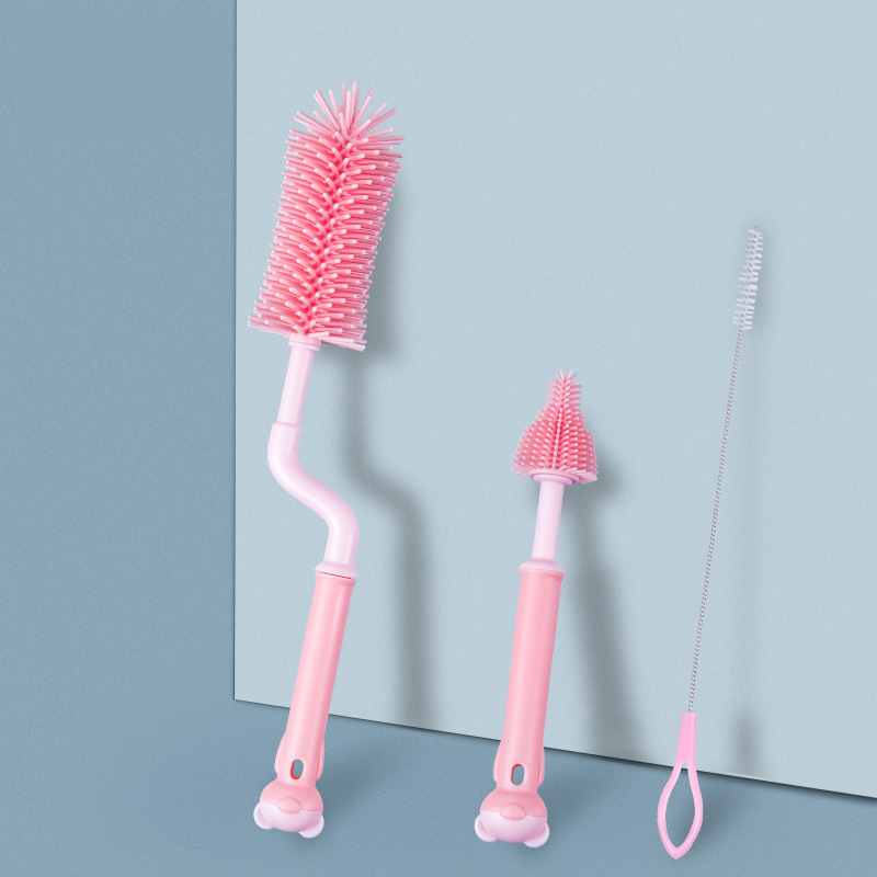 3PCS Newborn Baby Bottle Cleaner Brush Silicone 360 Degree Rotating Long Handle Baby Bottle Nipple Cup Cleaning Brush