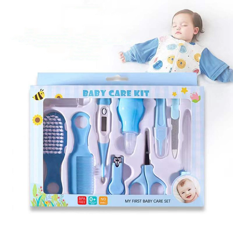 Newborn Baby Grooming Kit Portable Health Care Set Thermometer Safety Cutter Nasal Aspirator Nail Clipper Hair Comb for Nursery