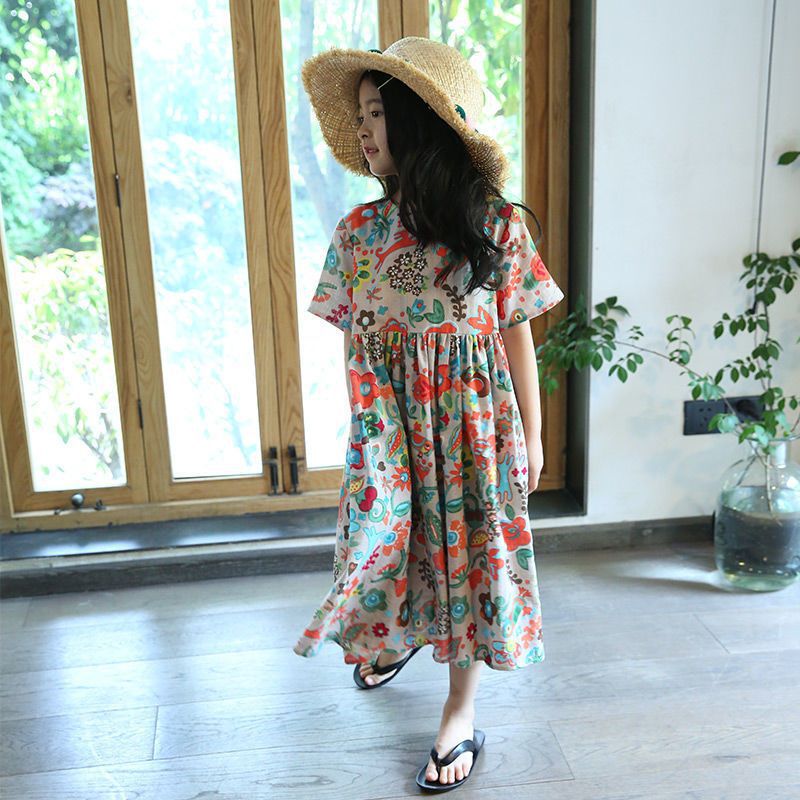 10 11 12 13 14 Years Old 140 150cm Girls summer princess child dress travel sleeveless vintage middle school big kids dresses