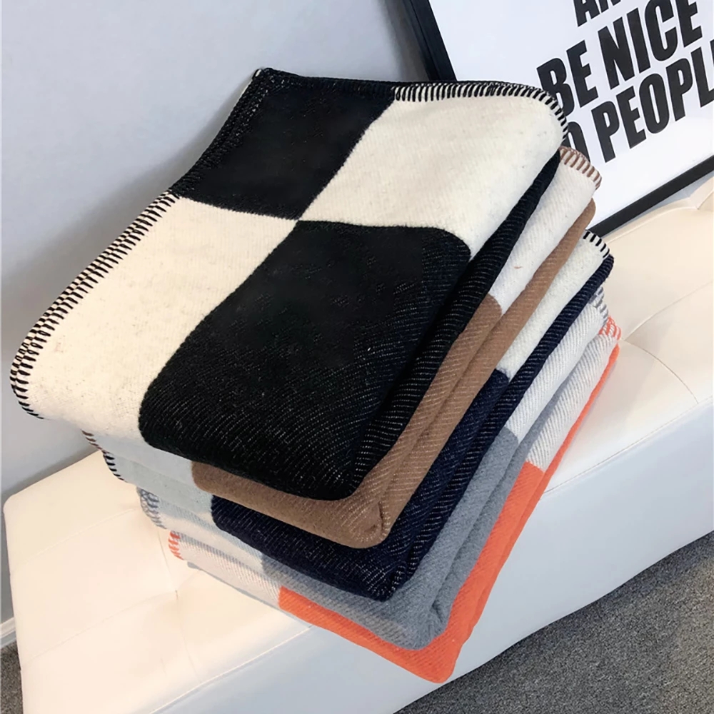 Cashmere H Blanket with Pillow Case Fleece Knitted Throw Soft Wool Portable Warm Scarf Shawl Home Car Use H Pillow Cover Decor