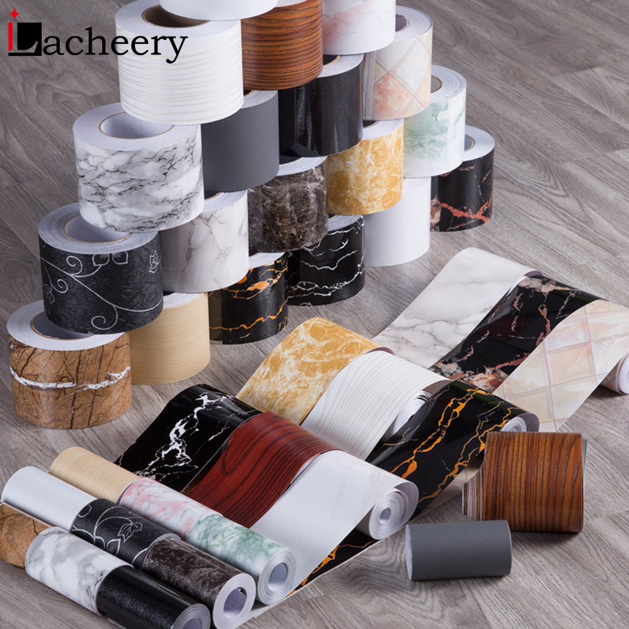 5M/10M PVC Waterproof Waist Line Wood Marble Self Adhesive Skirting Line Wallpaper Living Room Decor Vinyl Border Wall Stickers