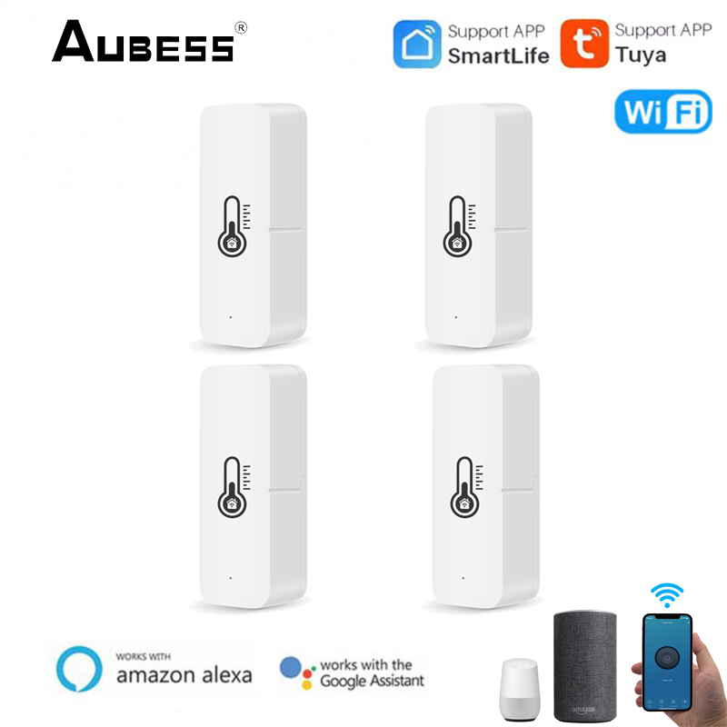 AUBESS Temperature Sensor Wifi Smart Air Pressure Humidity Environment Sensor Tuya Smart Life APP Control Smart Home With Alarm