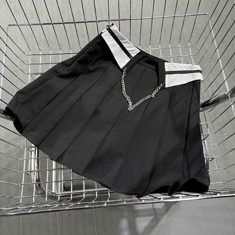  Summer Black Mini Pleated Skirts  Runway Elastic High Waist Letter Printed A-line Skirt Women Sexy  Clothes