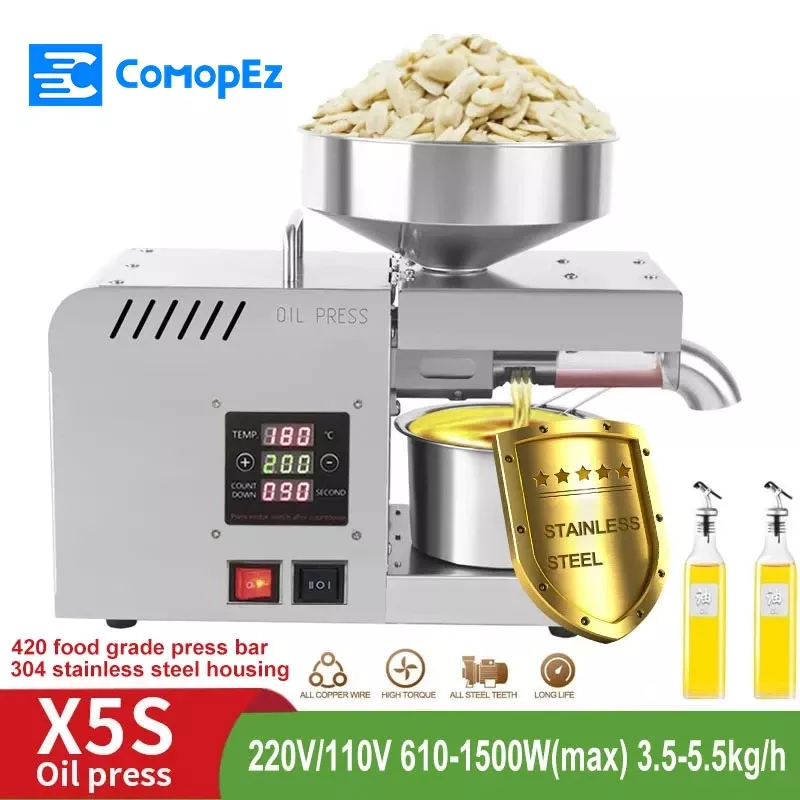 COMOPEZ X5S LED Digital Hydraulic Press Stainless Steel Temperature Control Sesame Oil Peanut Butter Oil Press