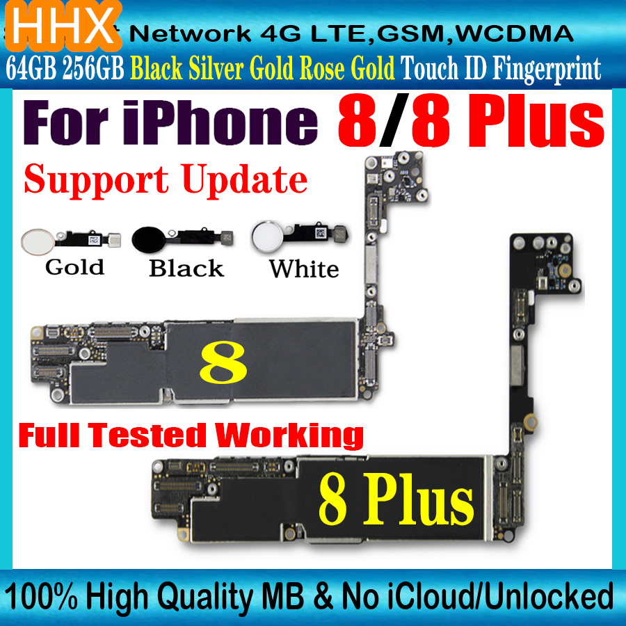 Free ship original Full Chips For iPhone 8 Plus Motherboard With Touch ID Unlocked For iPhone 8 mainboard Clean iCloud NO ID