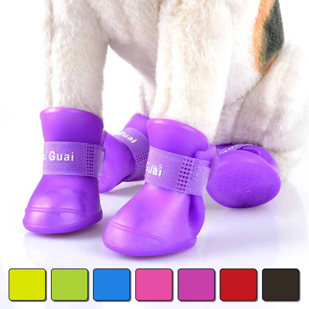 4Pcs Pet Dog Rain Shoes Anti-Slip Waterproof  Shoes for York Dogs Winter 7 Colors Rubber Boots Shoes for Small Dogs Chihuahua