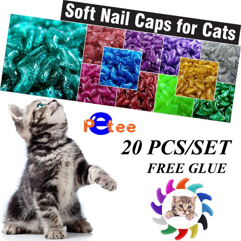  colorful Cat/Dog Nail Caps soft cat/dog Claw Soft Paws 20 PCS/lot with free Adhesive Glue Size XS S M LGift for pet