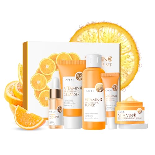 Skin Care Set Vitamin C Women Beauty Gift Sets Skin Care Kit with Cleanser, Toner, Serum, Eye Cream, Face Cream Travel Kit for Women Teen Girls Mom Daughter Birthday TSA-friendly Sizes 5pcs