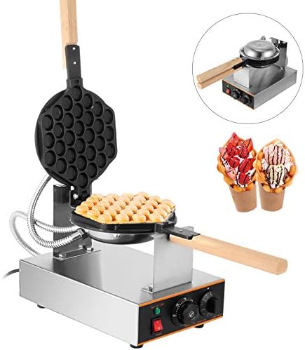 VEVOR Commercial Bubble Waffle Maker, 1400W Egg Bubble Puff Iron w/ 180° Rotatable 2 Pans & Wooden Handles, Stainless Steel Baker w/Non-Stick Teflon Coating, 50-250℃/122-482℉ Adjustable