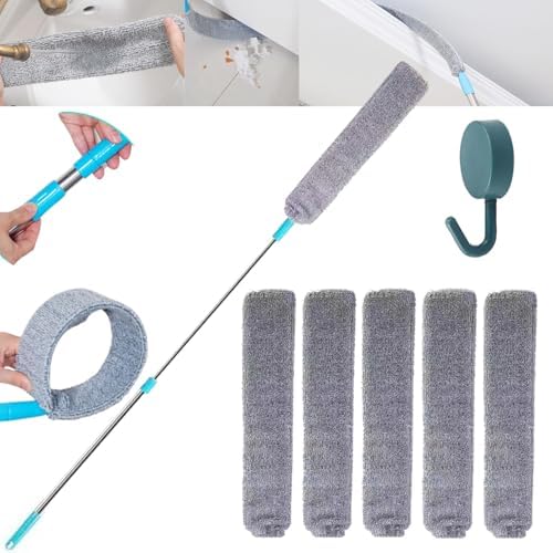 Probablei Retractable Gap Dust Cleaner, Gap Dust Cleaner Retractable, Dust Brush Under Appliance, Retractable Gap Dust Cleaner Cleaning Tools, for Bed,High Ceilings (1Pc-1.5m+5*Clean Cloth)
