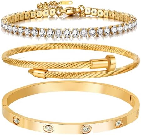 A D. ALLEN & DANMI. 18 K Gold Plated Love Bangle Bracelet Set Flexible Wide Wristband Bangle Bangle Set for Love