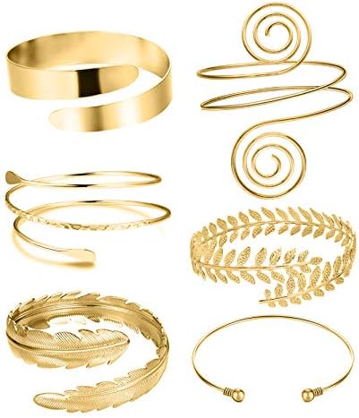RIOSO 6 Pieces Arm Cuff Upper Arm Band Cuff Bracelet Bangle for Women Silver Gold Adjustable Armband Set