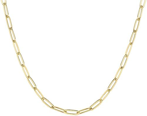 PAVOI 14K Gold Plated Paperclip Chain Necklaces for Women | Gold Chain Necklace | Adjustable Link Chain Necklaces