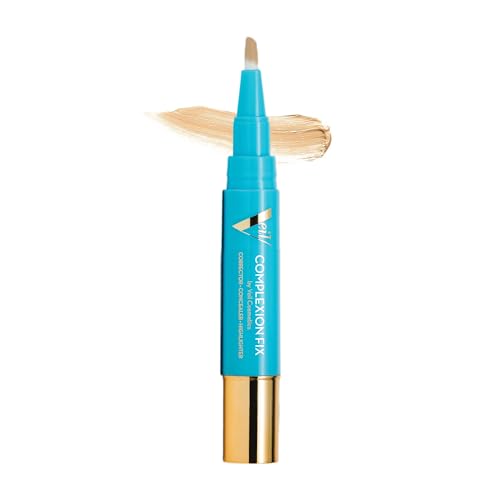 Veil Cosmetics - Complexion Fix Concealer - Liquid Concealer for Under Eye + Dark Circles - Highlight, Contour, Correct - Anti-Aging - Vegan Makeup Pen - Hydrating Lightweight (2G Light Gold)
