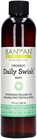 Banyan Botanicals Daily Swish Mint – Organic Ayurvedic Oil Pulling Mouthwash with Coconut Oil – for Oral Health, Teeth, & Gums* – 8oz – Non GMO Sustainably Sourced Vegan