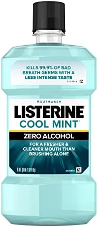 Listerine Zero Alcohol Mouthwash, Alcohol-Free Oral Rinse to Kill 99% of Germs That Cause Bad Breath for Fresh Breath & Clean Mouth, Less Intense Taste, Cool Mint Flavor, 1 L