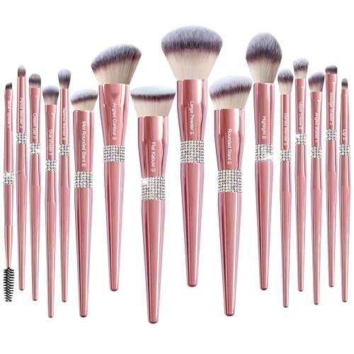 Bueart Design 16Pcs ULTRA SOFT Labeled Makeup Brushes Sets -with Foundations Powder Blush Concealer Blending Eyeshadow Contour Brush sets (Rose Gold)