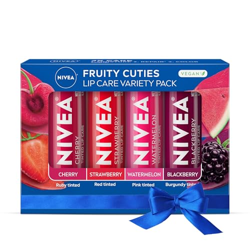 NIVEA Lip Care, Fruit Lip Balm Variety Pack, Tinted Lip Balm, 0.17 Oz, Pack of 4