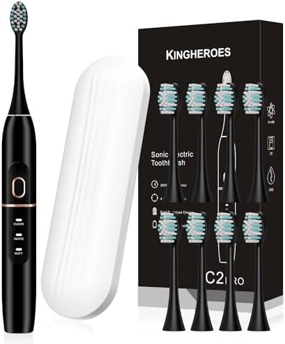 Electric Toothbrush Set, Comes with 8 Brush Heads & Travel Case,4 Modes with 2 Minutes Built in Smart Timer, One Charge for 60 Days, 42000 VPM Motor (Black)