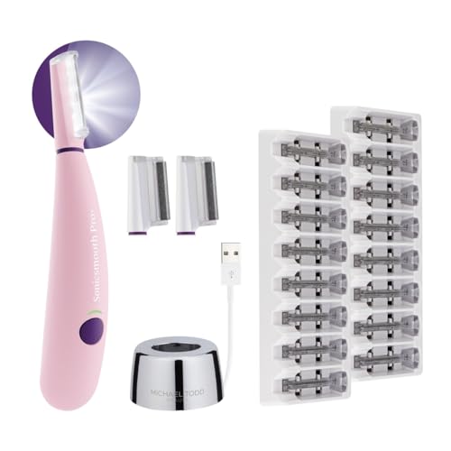 Michael Todd Beauty - Sonicsmooth Pro+ Dermaplaning System - with LED Light - 2 in 1 Women's Face Exoliation & Peach Fuzz Hair Remover - 16 Safety Tips & 2 Microdermabrasion Tips