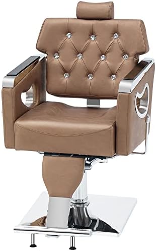 BarberPub Barber Chair Reclining Salon Chair for Hair Stylist, Antique Hair Spa Salon Styling Beauty Equipment 8132 (Gold)