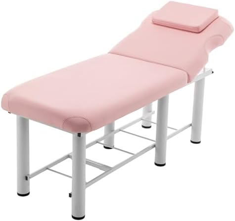 Professional Massage Table, PU Salon Lash Tattoo Bed with Adjustable Backrest, Removable Headrest, Bottom Shelf Storage, Beauty Barber Spa Equipment, Pink-3
