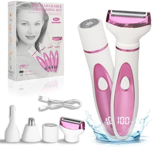 Electric Shaver for Women Men,Rechargeable Led Display Wet & Dry Electric Razor and Facial Hair Remover,4 in 1 Painless Ladies Body Razors for Nose Face Body Leg Bikini Arm Hair (Purple)