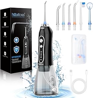 H2ofloss Water Dental Flosser Teeth Pick -Portable Oral Irrigator with 5 Modes, Rechargeable IPX7 Waterproof Orthodontic Teeth Cleaner Pick Cordless for Home Travel-300ml Water Tank