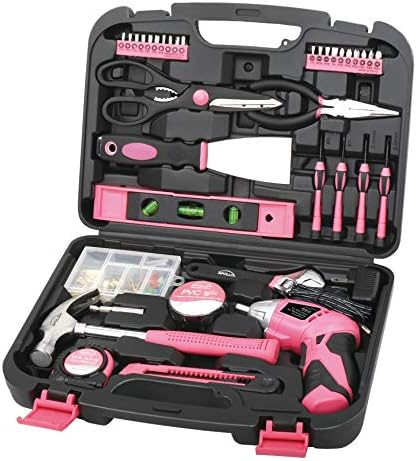 Apollo 135 Piece Household Tool Kit Pink with Pivoting Dual-Angle 3.6 V Lithium-Ion Cordless Screwdriver - DT0773N1