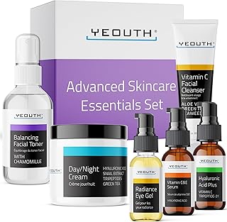 YEOUTH Hyaluronic Acid Serum for Face, Vitamin C Face Serum, Face Cleanser, Toner for Face, Under Eye Gel, Face Cream, 6-Piece Self Care Gifts for Women, Skin Care Gift Set