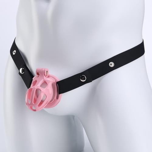 Male Chastity Cage with Belt, Chastity Device with 5 Sizes Rings and Invisible Lock for Man Penis Exercise Bondage Gear & Accessories Lightweight Adult Sex Toys(2D-Pink)