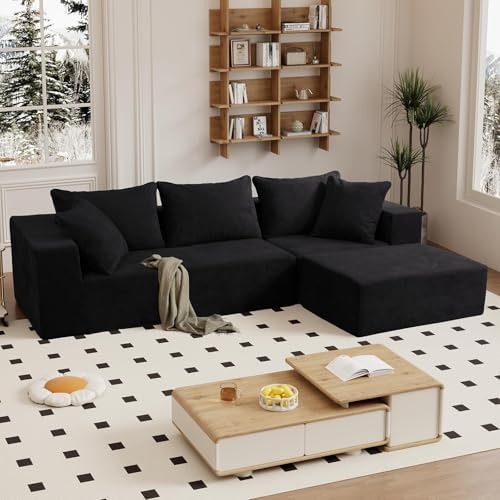 Vamcheer Modular Sectional Sofa with Ottoman，Modern L Shaped Cloud Couch with Deep Seat, Sectional Couches for Living Room, Apartment, Office, No Assembly Required, Black