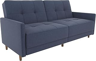 DHP Andora 76 Inch Futon Sofa Bed, Modern Upholstered Couch Sleeper with Button Tufted Back and Seat, Navy