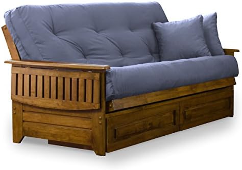 Brentwood Tray Arm Full Size Wood Futon Frame and Storage Drawers - Heritage Finish