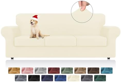 KEKUOU 4 Pieces Stretch Couch Covers for 3 Cushion Couch Sofa pet Friendly，2024 Newest Sofa Covers Washable Soft Elastic Dogs Furniture Protector(Sofa,Beige)