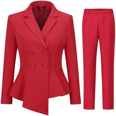 YUNCLOS Women's Double Breasted 2 Piece Suit Set 2 Button Blazer Jacket and Pants
